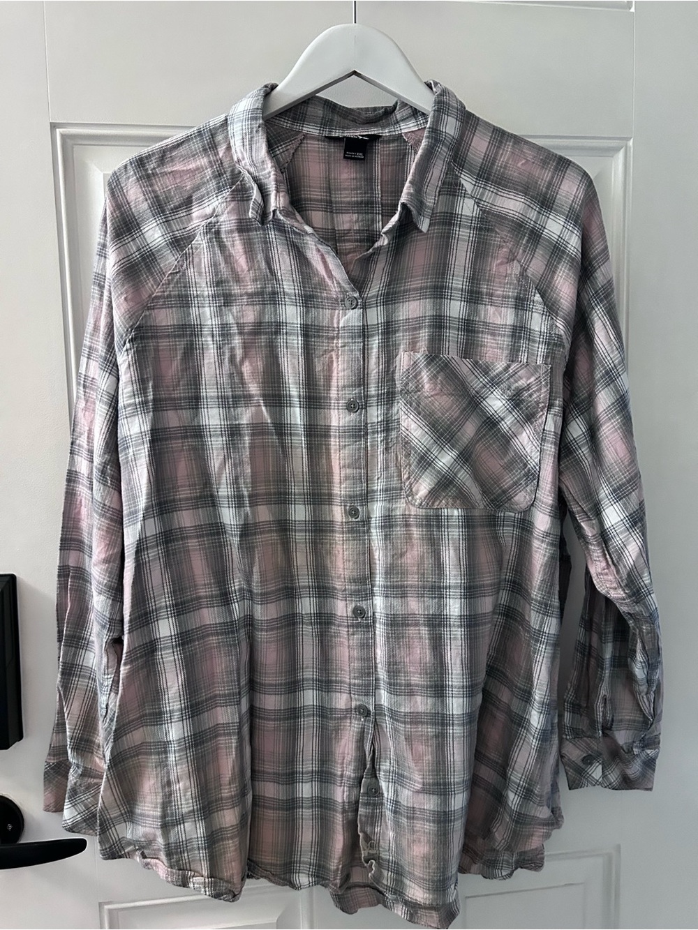 Eddie Bauer Pink and Gray Plaid Button-Down Shirt